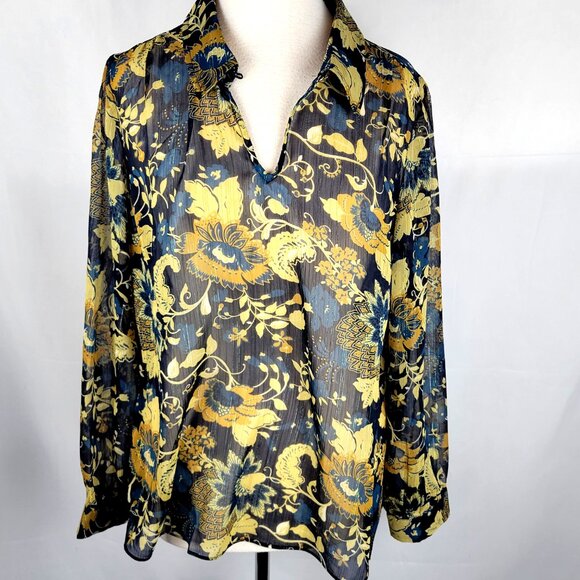 Boho Chic Soft Surroundings Keyhole Collar Button Up Blouse Size L - Picture 9 of 16